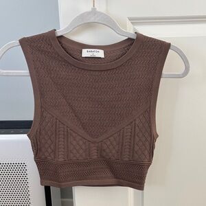 Babaton Chocolate Brown Textured Crop Top